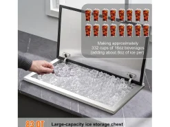 Cubo de Hielo SucceBuy 78,37 L 61x51x38 cm, Nevera Drop-in de Acero Inoxidable, con Tapa de Bisagra, para la Cocina Exterior