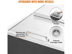 Cubo de Hielo SucceBuy, 55,23 L, 61x46x33 cm, Nevera de Acero Inoxidable con Tapa Deslizante, para Cocina Exterior Vino Cerveza