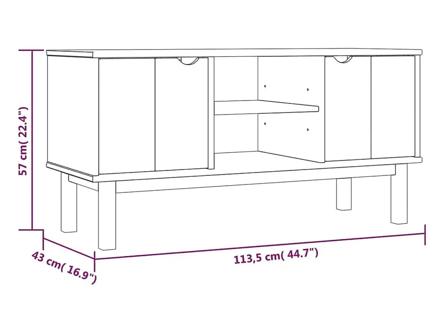 Cuneyt Mueble de TV OTTA madera maciza de pino 113,5x43x57 cm