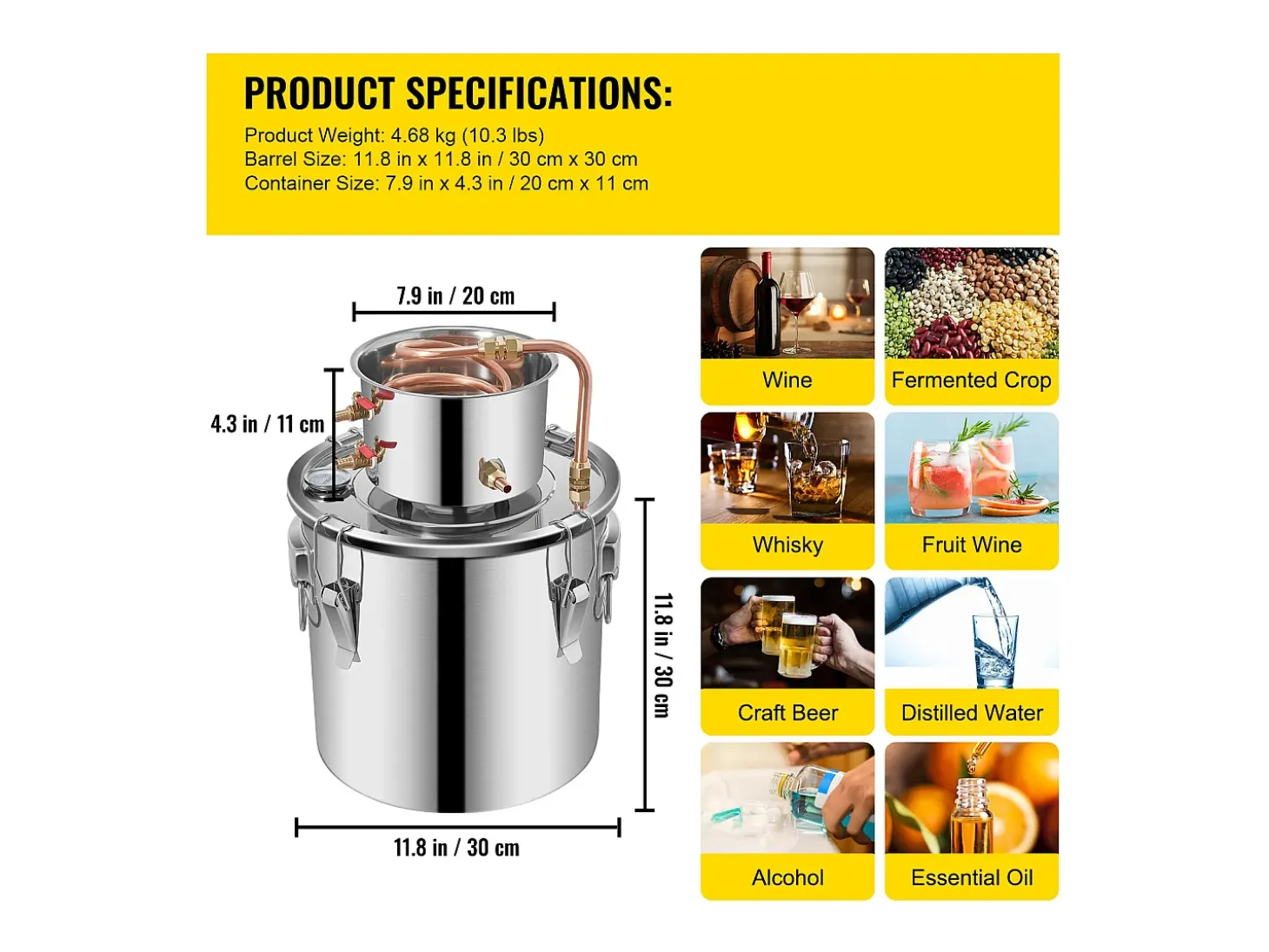 Destilador de Alcohol Moonshine Still SucceBuy, 20.8 L, Kit de Destilería, con Bomba de Agua, para Organizar Reuniones Familiares