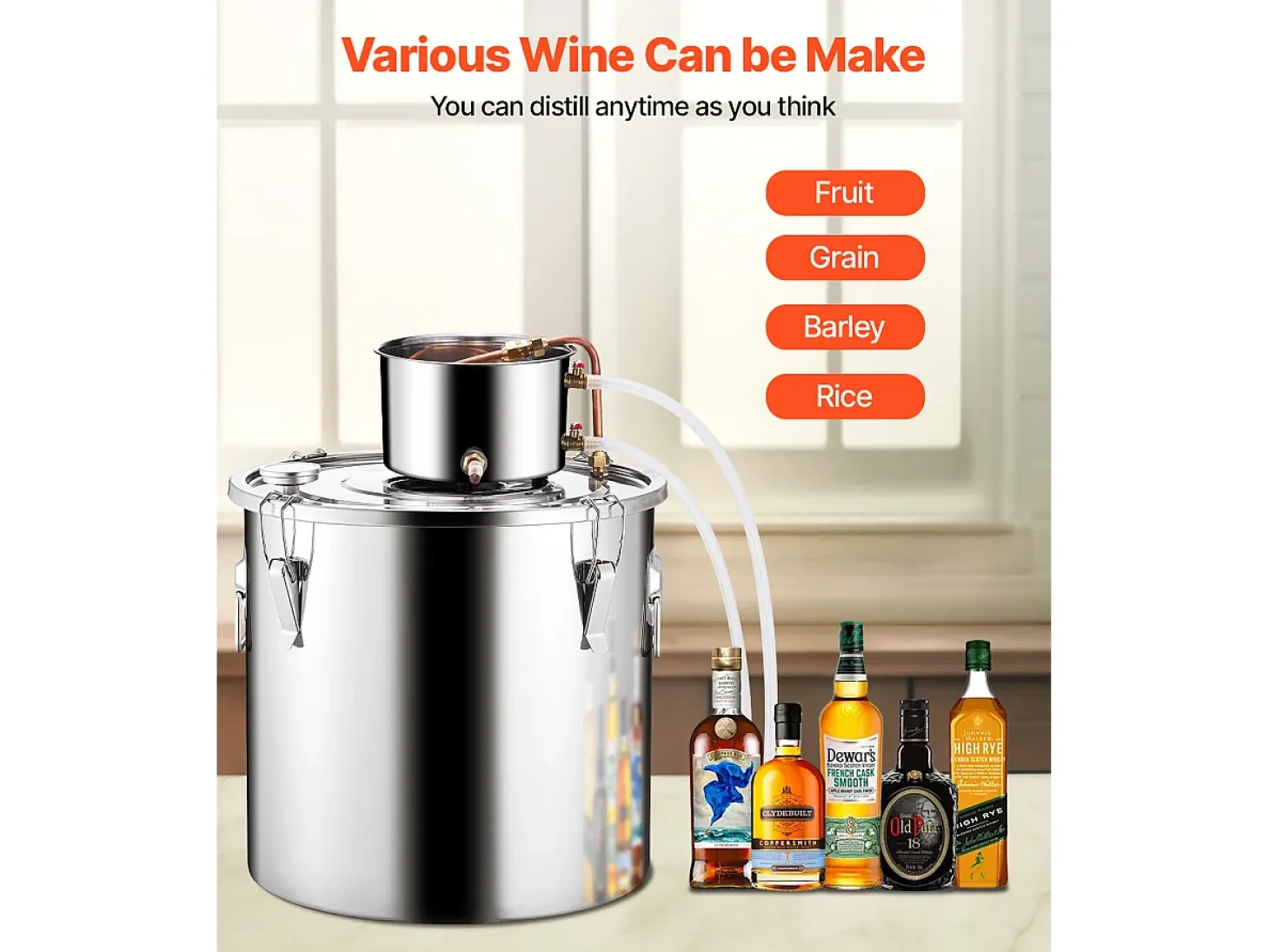 Destilador de Alcohol SucceBuy Destilador de Aguardiente de 50 L, Kit de Destilación de Agua y Alcohol, Acero Inoxidable