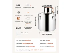 Destilador de Alcohol SucceBuy Destilador de Aguardiente de 50 L, Kit de Destilación de Agua y Alcohol, Acero Inoxidable