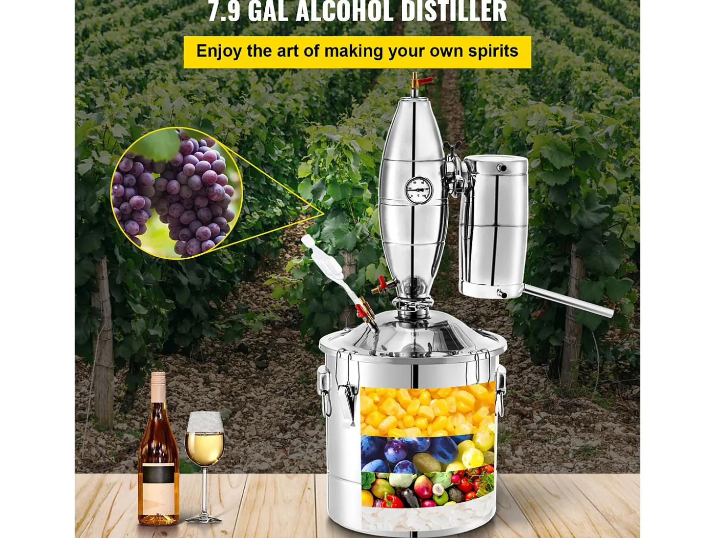 Destilador de Alcohol SucceBuy Alambique 30 L Inox Kit de Elaboración Casera, Destilador de Moonshine de Acero Inoxidable, Kit de Elaboración de Cerveza Casera