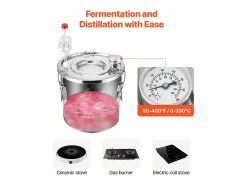 Destilador de Alcohol SucceBuy Destilador de Agua sin Gas de 11 L con Barril Thumper y Bomba de Agua de 8 W