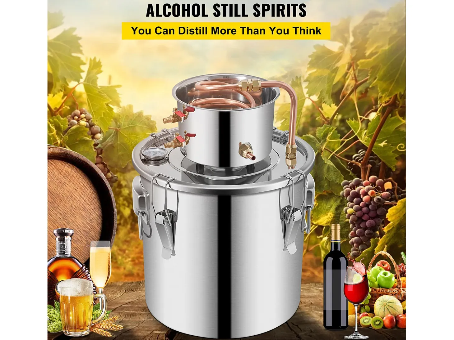 Destilador de Alcohol SucceBuy, 36 L, Fabricación de Whisky, Bomba de Agua, para Organizar Reuniones Familiares y Fiestas Festivas