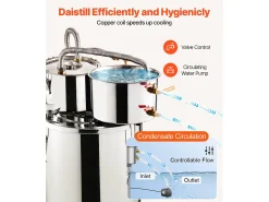 Destilador de Alcohol SucceBuy Destilador de Agua sin Gas de 19 L con Barril Thumper y Bomba de Agua de 8 W