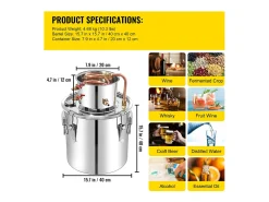 Destilador de Alcohol SucceBuy 50 L, Kit de Fabricación de Destilador de Alcohol con Bomba de Agua