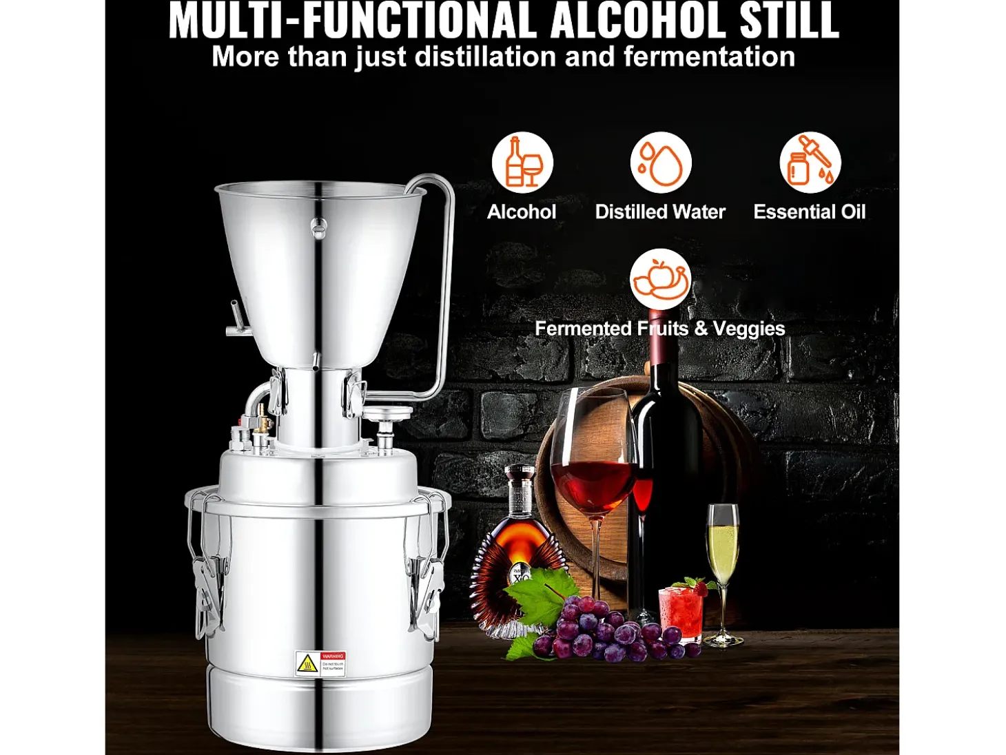 Destilador de Alcohol SucceBuy 70L Máquina Equipo de Cervecería para la Destilación en Casa de Whisky DIY, Acero Inoxidable