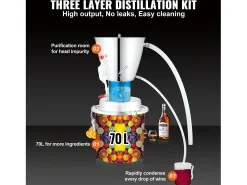 Destilador de Alcohol SucceBuy 70L Máquina Equipo de Cervecería para la Destilación en Casa de Whisky DIY, Acero Inoxidable