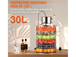 Destilador de Alcohol SucceBuy Destilador de Agua y Alcohol sin Gas de 34 L con Barril Thumper y Bomba de Agua