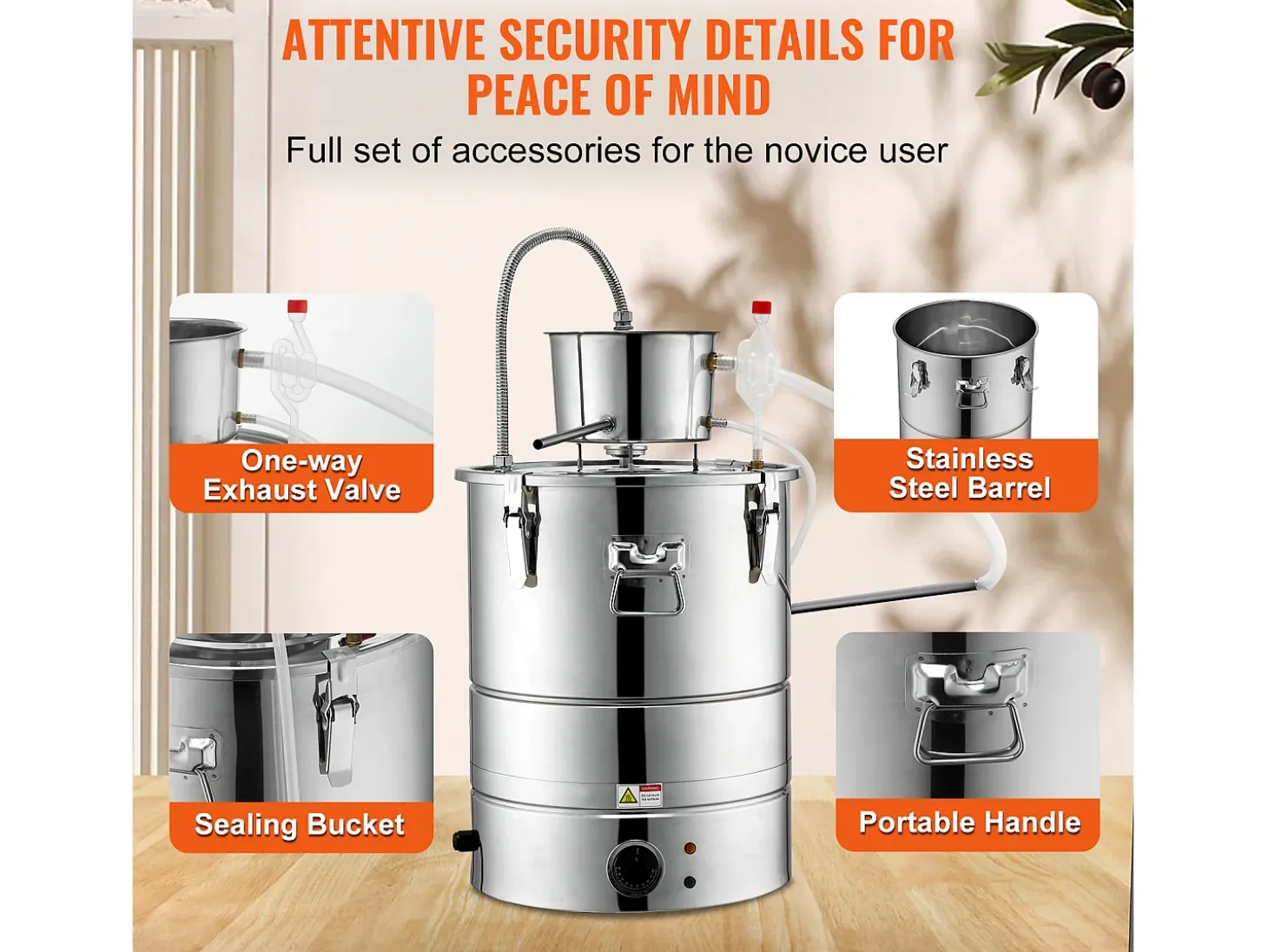 Destilador de Alcohol SucceBuy Destilador de Agua y Alcohol sin Gas de 34 L con Barril Thumper y Bomba de Agua
