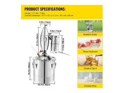 Destilador de Alcohol SucceBuy 50L Destilador de Agua y Alcohol Moonshine Still, Plata