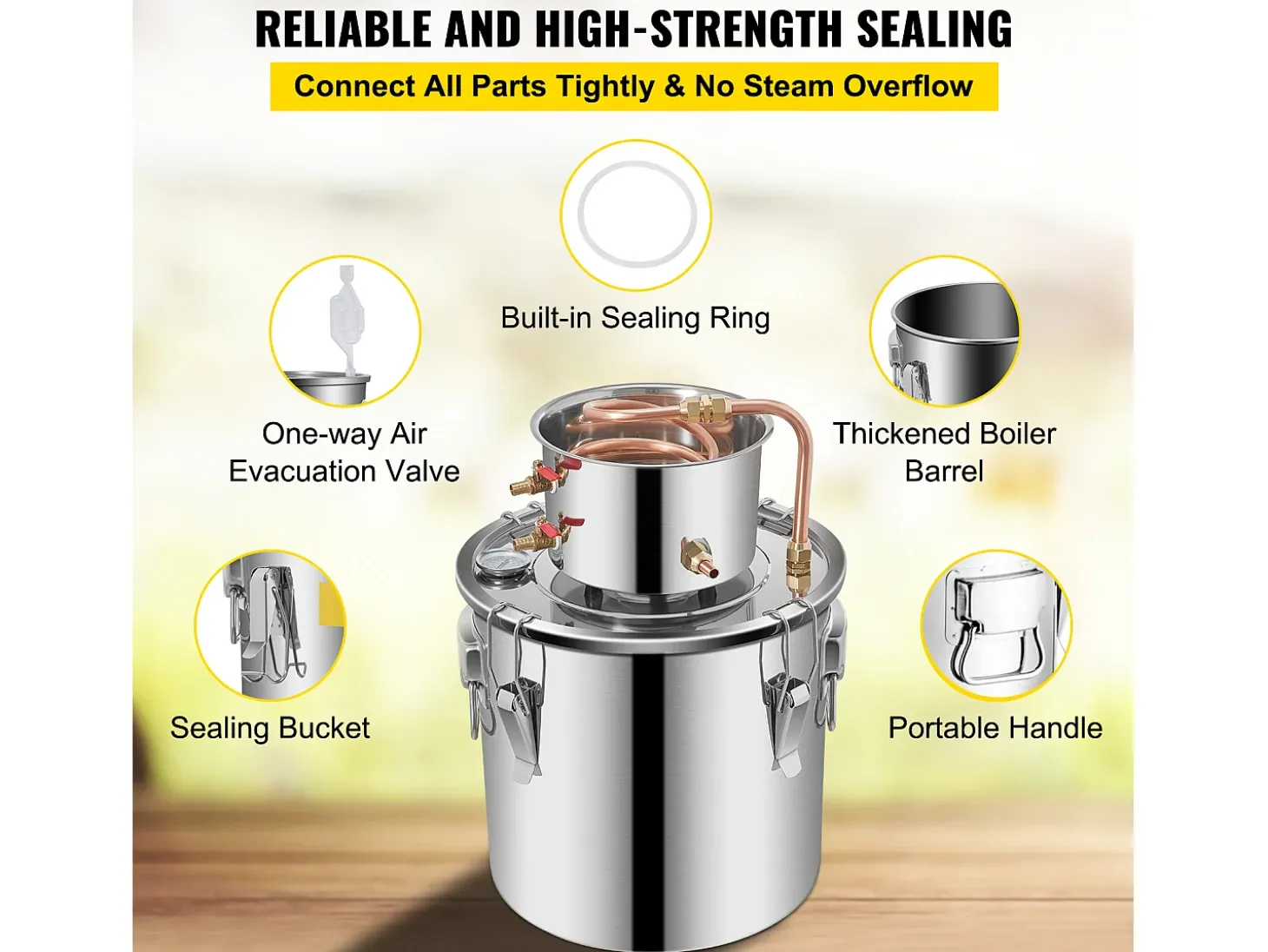 Destilador de Alcohol SucceBuy 17 L, Moonshine Still en Acero Inoxidable, Kit de Cervecería Casero para Whisky, Vino, Brandy