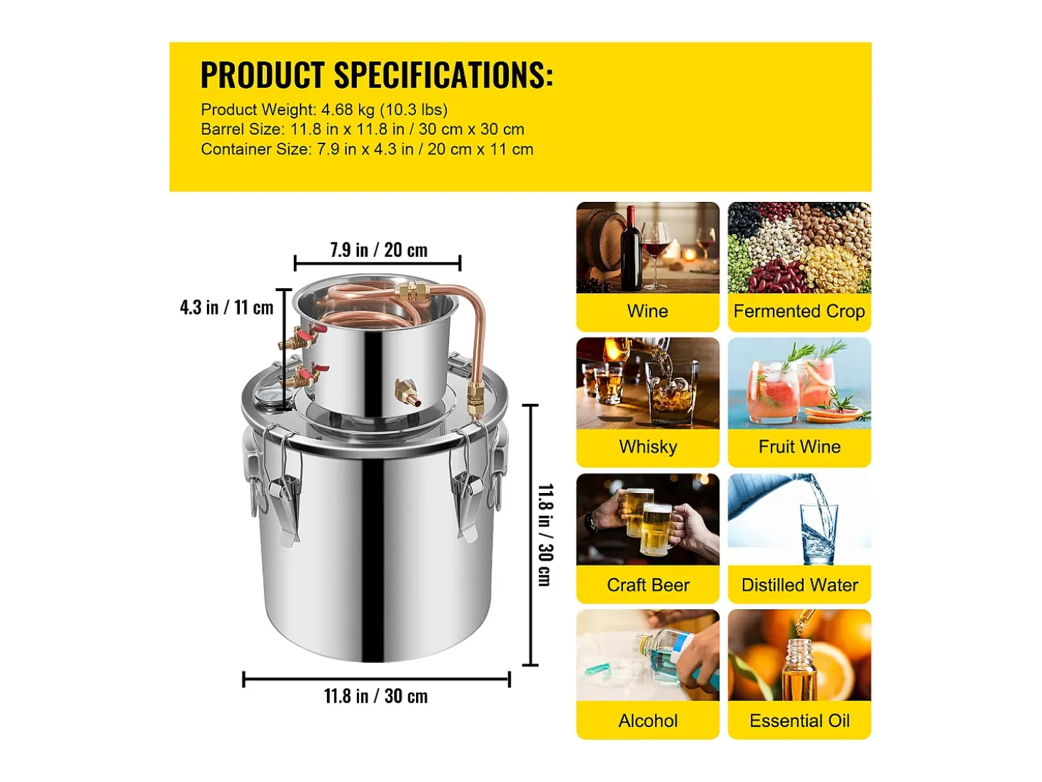 Destilador de Alcohol SucceBuy 17 L, Moonshine Still en Acero Inoxidable, Kit de Cervecería Casero para Whisky, Vino, Brandy