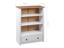 Dina Librería de madera maciza pino estilo Panamá blanco 80x35x110 cm