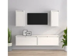 Dirkin Muebles para TV 4 piezas madera maciza de pino blanco