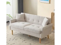 Diseño moderno, muebles tapizados, sofá doble, sofá tapizado con cojines gruesos, beige