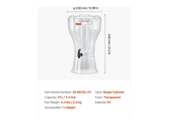 Dispensador de Bebidas SucceBuy, Gran Capacidad de 13 L, Fuente de Agua de Plástico, Dispensador de Agua, Zumo, Limonada y Té Helado, para Café