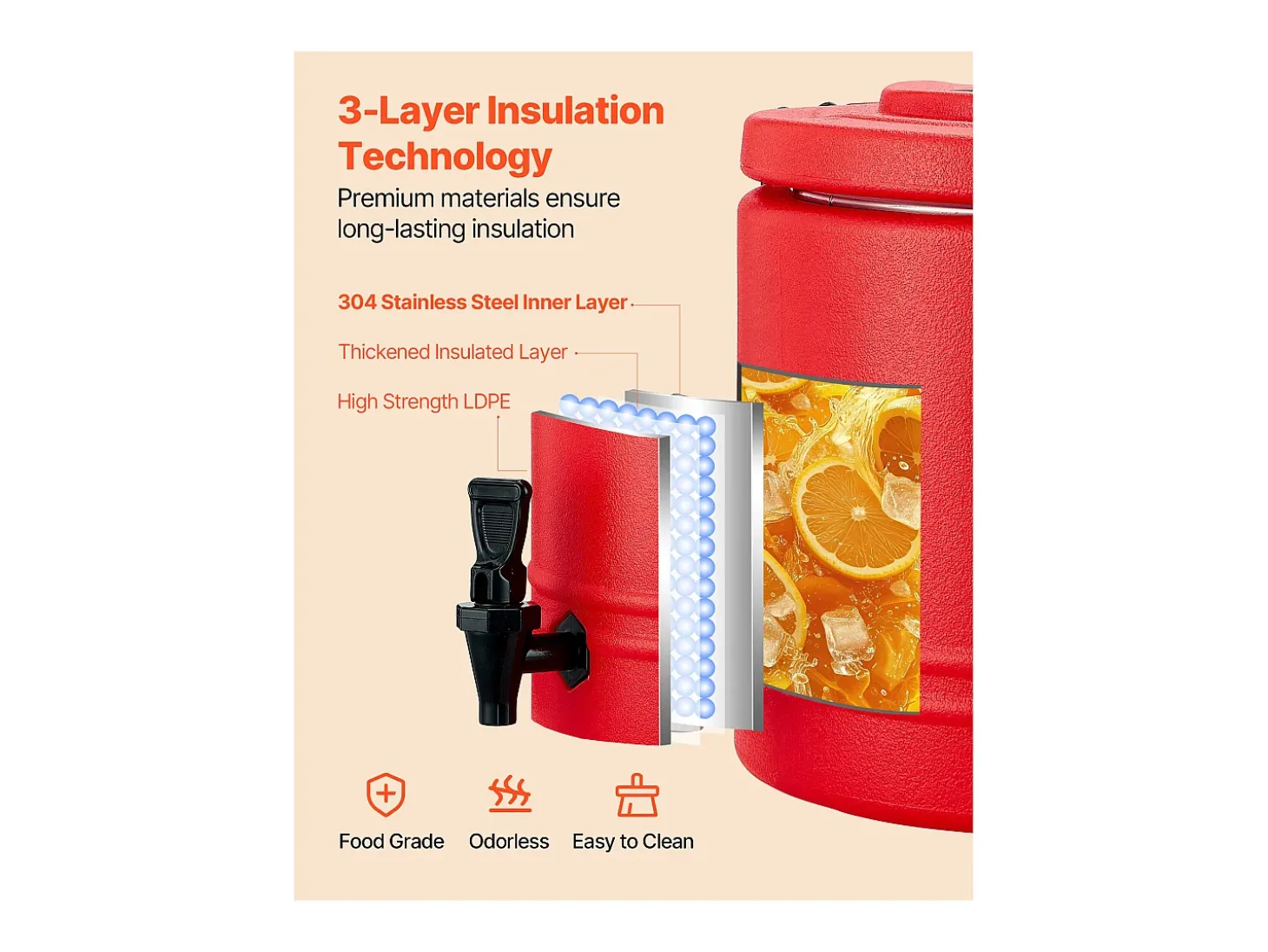 Dispensador de Bebidas SucceBuy Isotérmico 8 L, Fuente de Agua Caliente y Fría No Eléctrica con Grifo, Contenedor Isotérmico de Calidad Alimentaria