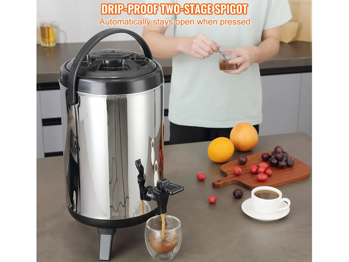 Dispensador de Bebidas, SucceBuy Dispensador de Bebidas de Acero Inoxidable con Aislamiento de 7,6 L