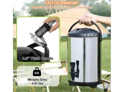 Dispensador de Bebidas, SucceBuy Dispensador de Bebidas de Acero Inoxidable con Aislamiento de 7,6 L