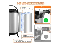 Dispensador de Bebidas, SucceBuy Dispensador de Bebidas de Acero Inoxidable con Aislamiento de 7,6 L