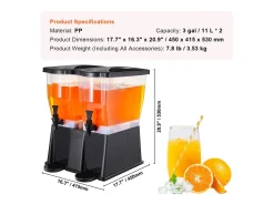 Dispensador de Bebidas SucceBuy Dispensador de Bebidas de Plástico para Fiestas de 11 L × 2 con Soporte
