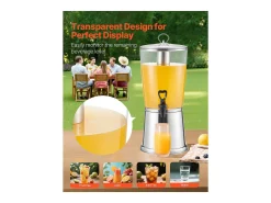 Dispensador de Bebidas SucceBuy, Capacidad 8 L, Fuente de Agua de Acero Inoxidable y Plástico, Dispensador de Zumos, Limonada, Té Helado, Cafés