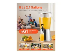 Dispensador de Bebidas SucceBuy, Capacidad 8 L, Fuente de Agua de Acero Inoxidable y Plástico, Dispensador de Zumos, Limonada, Té Helado, Cafés