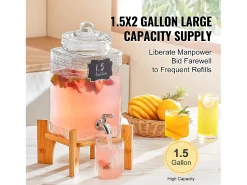Dispensador de Bebidas SucceBuy Dispensador de Bebidas de Vidrio para Fiestas de 5,5 L con Soporte