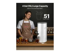 Dispensador de Bebidas SucceBuy de 15 L, Fuente de Agua Caliente y Fría No Eléctrica con Grifo y Asa, Contenedor de Acero Inoxidable