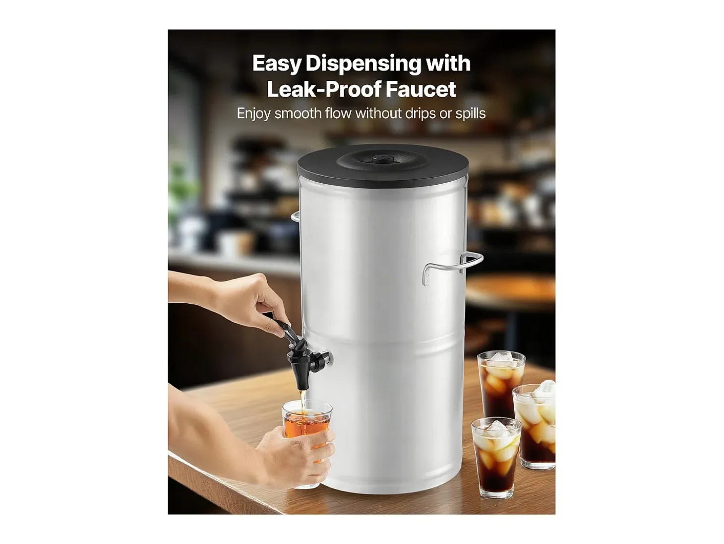 Dispensador de Bebidas SucceBuy de 15 L, Fuente de Agua Caliente y Fría No Eléctrica con Grifo y Asa, Contenedor de Acero Inoxidable