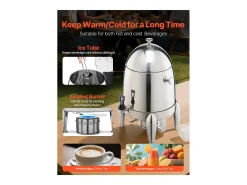 Dispensador de Bebidas SucceBuy, 12 L, Fuente de Agua Caliente y Fría de Acero Inoxidable, Dispensador de Té, para Café