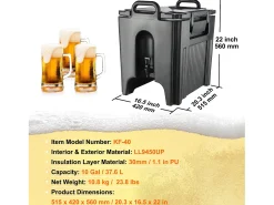 Dispensador de Bebidas, SucceBuy Dispensador de Bebidas con Aislamiento de Grado Alimenticio de 38 L