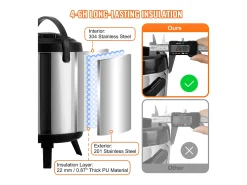 Dispensador SucceBuy de Bebidas Calientes y Frías Aislado 6L de Acero Inoxidable con Grifo, Calidad Alimentaria para Restaurantes