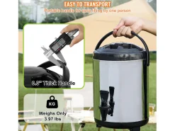 Dispensador SucceBuy de Bebidas Calientes y Frías Aislado 6L de Acero Inoxidable con Grifo, Calidad Alimentaria para Restaurantes