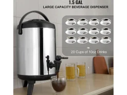Dispensador SucceBuy de Bebidas Calientes y Frías Aislado 6L de Acero Inoxidable con Grifo, Calidad Alimentaria para Restaurantes