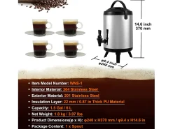 Dispensador SucceBuy de Bebidas Calientes y Frías Aislado 6L de Acero Inoxidable con Grifo, Calidad Alimentaria para Restaurantes