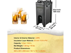 Dispensador SucceBuy de Bebidas Isotérmico de 19 L LDPE de Calidad Alimentaria, para Restaurante y Tienda