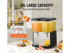 Distribuidor de Bebidas Comercial SucceBuy 18L x 2 Depósitos, 370W, Distribuidor de Bebidas Frías para Fiestas