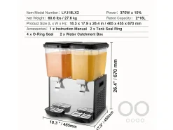 Distribuidor de Bebidas Comercial SucceBuy 18L x 2 Depósitos, 370W, Distribuidor de Bebidas Frías para Fiestas
