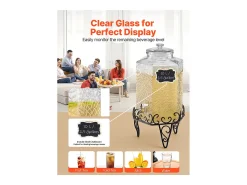 Distribuidor de Bebidas SucceBuy, Gran Capacidad de 10 L, Fuente de Agua de Vidrio, Distribución de Agua, Zumo, Limonada, Té Helado, para Café