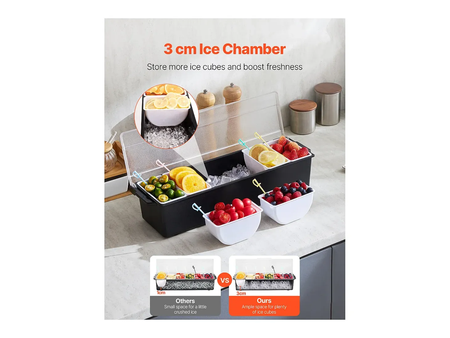 Distribuidor de Especias Refrigerado SucceBuy, con 6 Compartimentos y Tapa, 50,3x16,5x11,7 cm