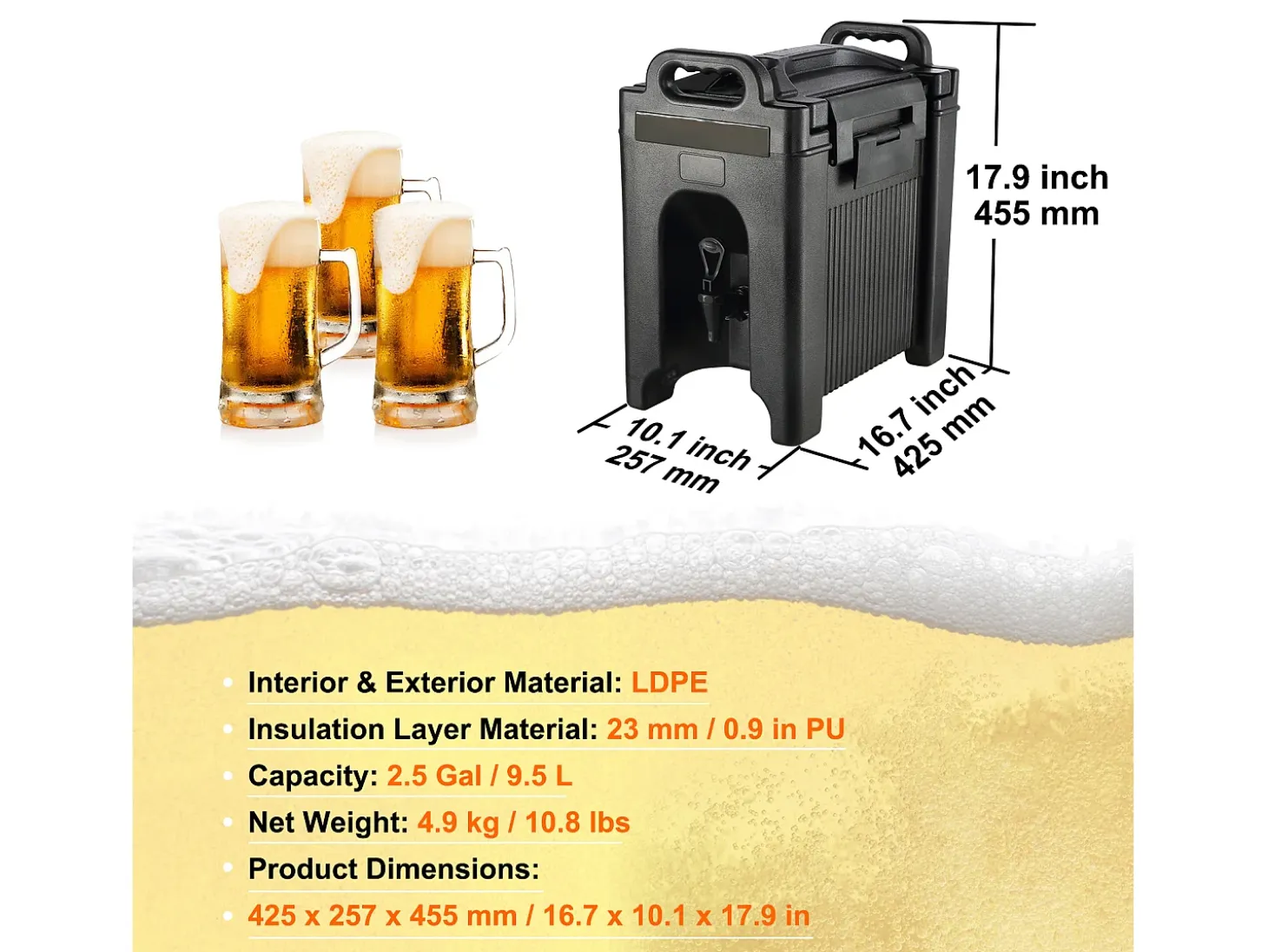 Distribuidor SucceBuy de Bebidas Isotérmicas de 9.5 L, para Bebidas Calientes y Frías, PEBD de Calidad Alimentaria