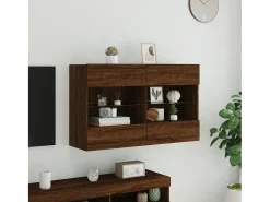 DuBois Mueble TV de pared con luces LED roble marrón 98,5x30x60,5 cm