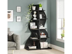 Elegante pequeña biblioteca de esquina - Estantería de esquina moderna de 5 niveles - Forma única para salón, oficina en casa - Negro