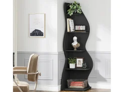 Elegante pequeña biblioteca de esquina - Estantería de esquina moderna de 5 niveles - Forma única para salón, oficina en casa - Negro