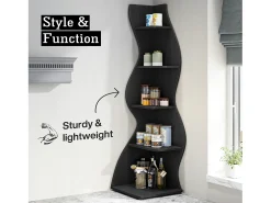 Elegante pequeña biblioteca de esquina - Estantería de esquina moderna de 5 niveles - Forma única para salón, oficina en casa - Negro