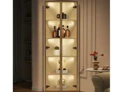 Elegante vitrina esquinera - 62 x 35 x 160 cm - con LEDs + puerta - de cristal templado - MDF - blanco