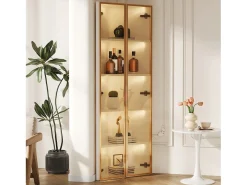 Elegante vitrina esquinera - 62 x 35 x 160 cm - con LEDs + puerta - de cristal templado - MDF - blanco